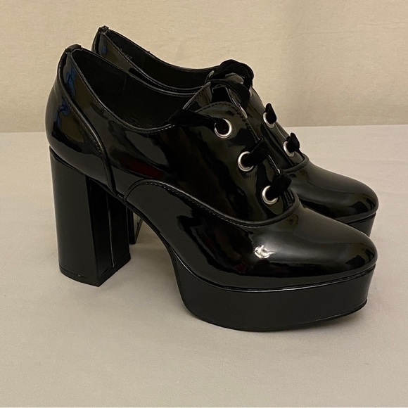 Chinese Laundry 6.5 Nattaly Platform Oxfords Shoes Black Patent Academia Chunky - Picture 14 of 15